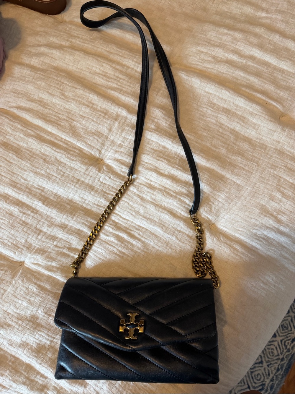 Tory Burch Black Quilted Crossbody with Gold Hardware